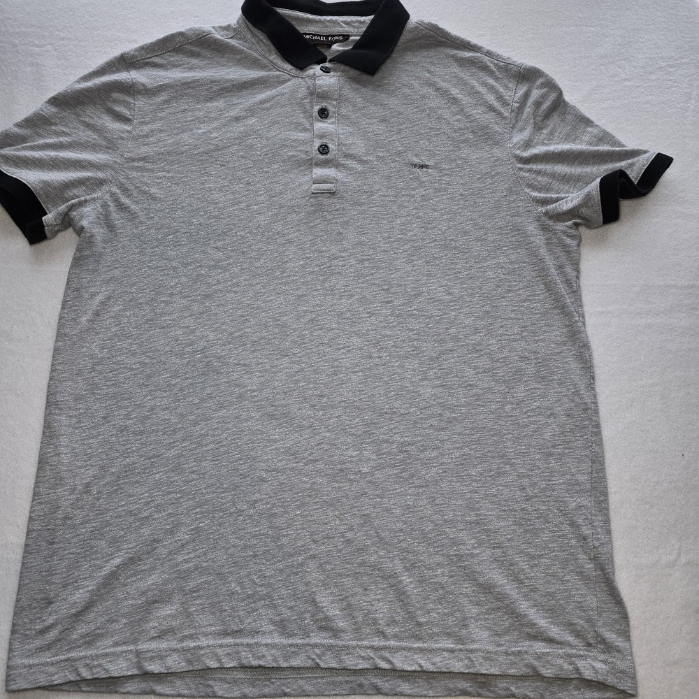 Michael‎ Kors Men's Grey Polo Shirt With Black Collar, Size Medium